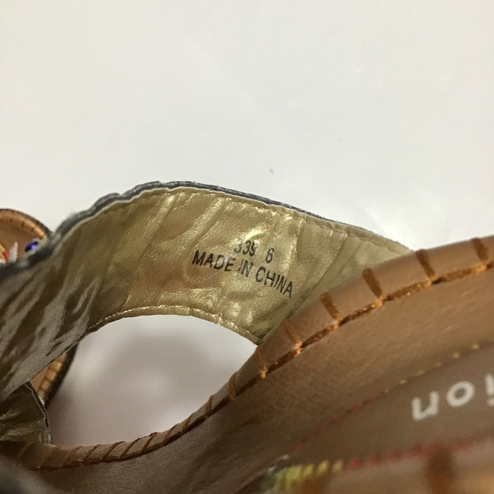 John Fashion Bronze Beaded Wedge Sandal Boho T-Strap Flip Flop Multi Color Beads - Picture 9 of 9